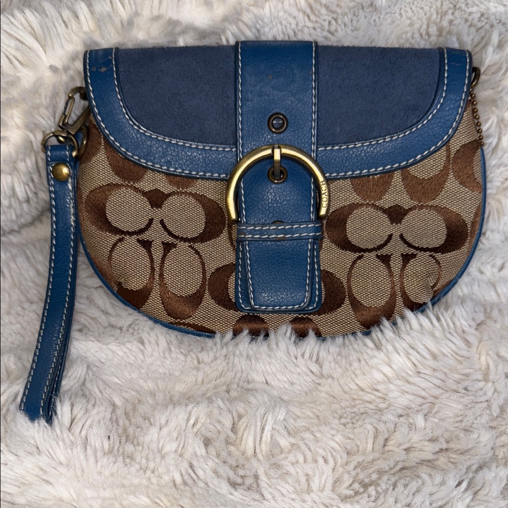 Coach Blue and Brown Suede Convertible Bag